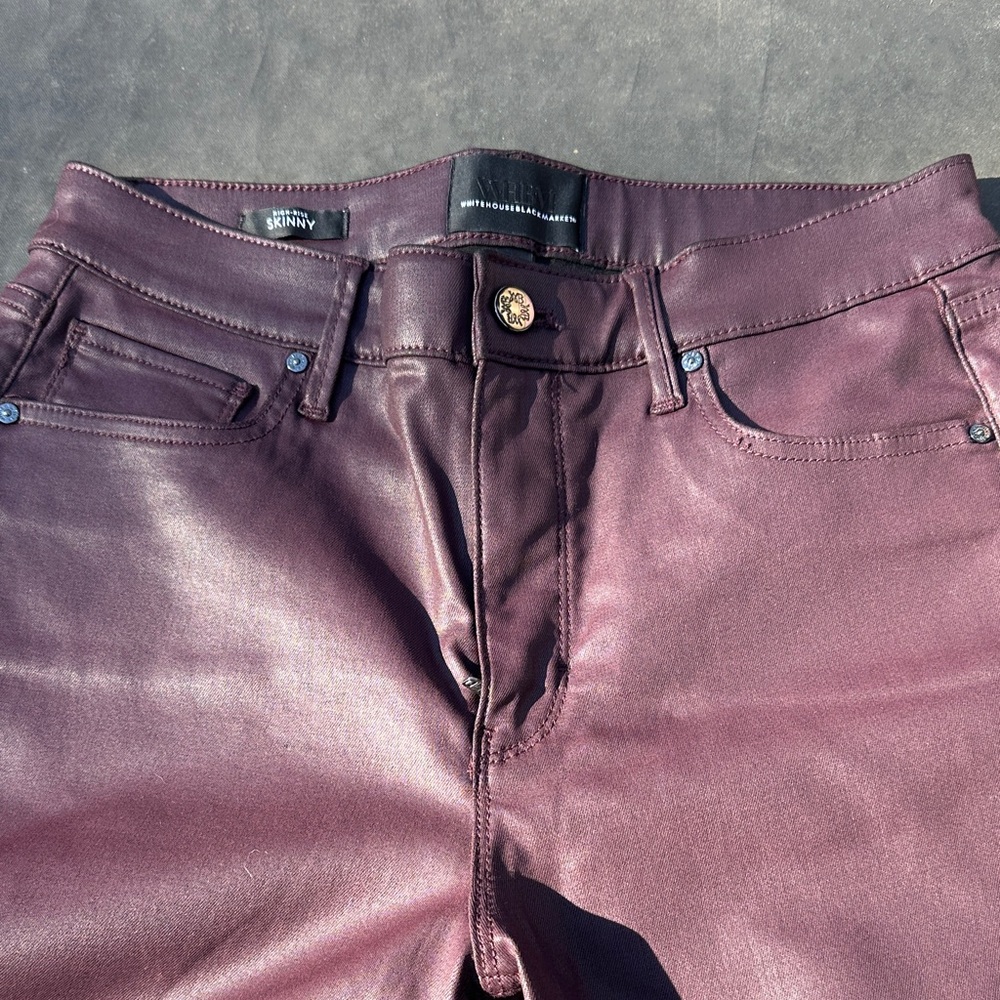 White House Black Market Coated Skinny Pants in Plum